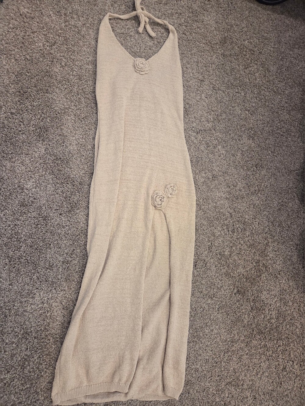 Halter Maxi Dress with Floral Appliqué in Cream